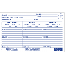 N104B - 8" X 5" Plastex Dietary Tray Card with Pre attached laminate. 50 Count